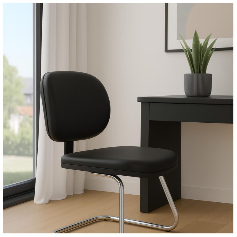 Cadeira Executiva LISA Base em “S” CROMADA – Corino Preto – 31015 VILLA Móveis para Escritório Cadeiras Fixas 8