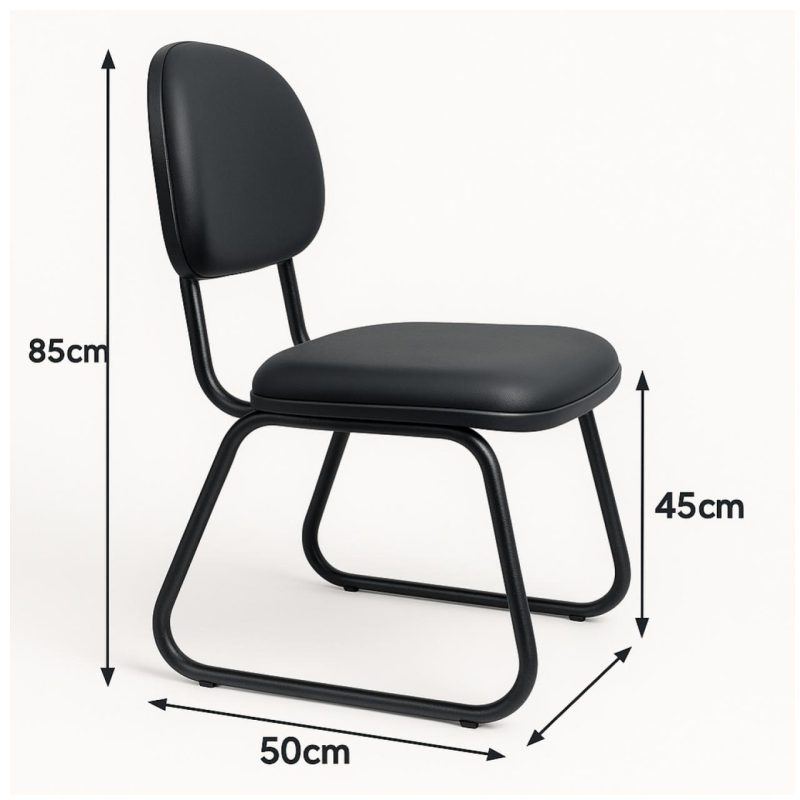 Cadeira Secretária Trapézio – Corino Preto – 31103 VILLA Móveis para Escritório Cadeiras Fixas 6