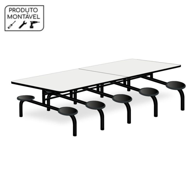 Mesa p/ Refeitório Fixo 10 Lugares MDP BRANCO DE 25 MM 50046 VILLA Móveis para Escritório Fixo 2