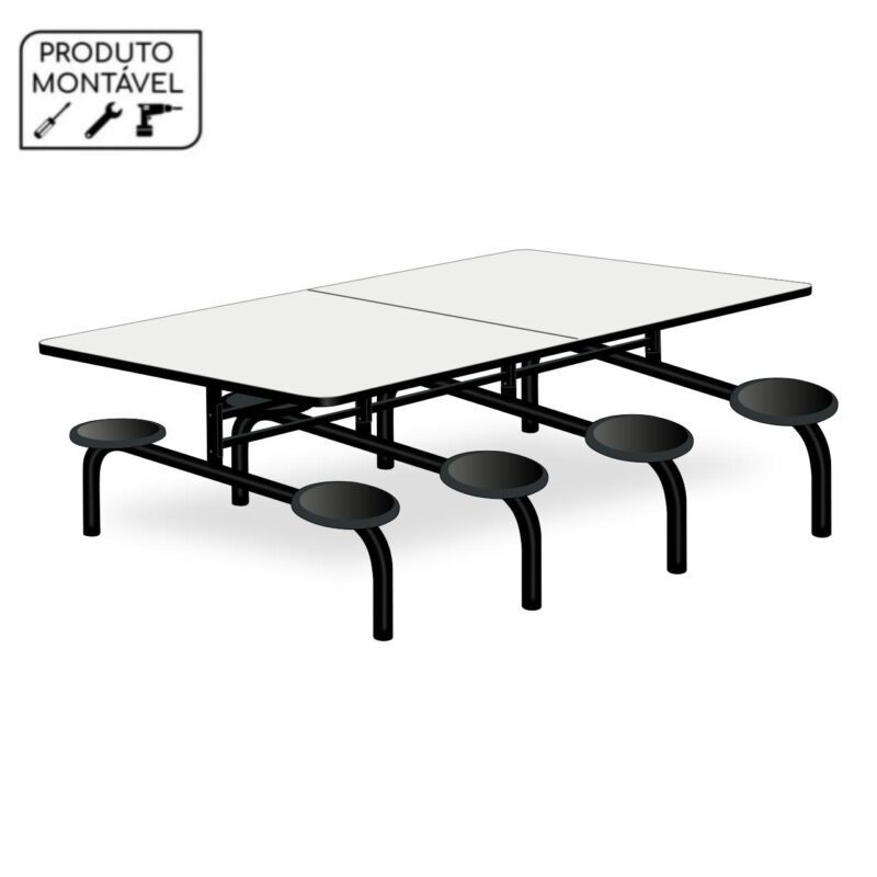 Mesa para Refeitório 8 Lugares MDP Branco de 25 mm FIXO – 50045 VILLA Móveis para Escritório Fixo 2