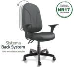 Cadeira Presidente PLUS BACK SYSTEM Baixa Costurada c/ Braços Reguláveis – Corino Preto 32974 VILLA Móveis para Escritório Presidente 9