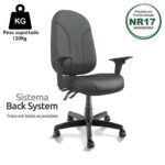 Cadeira Presidente PLUS BACK SYSTEM Baixa Costurada c/ Braços Reguláveis – Corino Preto 32974 VILLA Móveis para Escritório Presidente 10