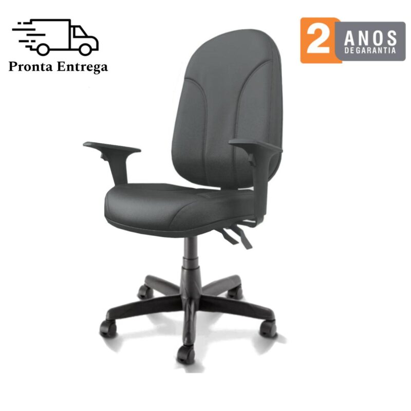 Cadeira Presidente PLUS BACK SYSTEM Baixa Costurada c/ Braços Reguláveis – Corino Preto 32974 VILLA Móveis para Escritório Presidente 5