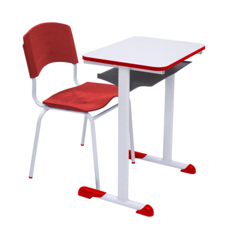 Kit Escolar Individual VERMELHO – (Mesa e Cadeira) – ADULTO – MADEIRA – COR VERMELHO – 40096 VILLA Móveis para Escritório Conjunto Escolar 2