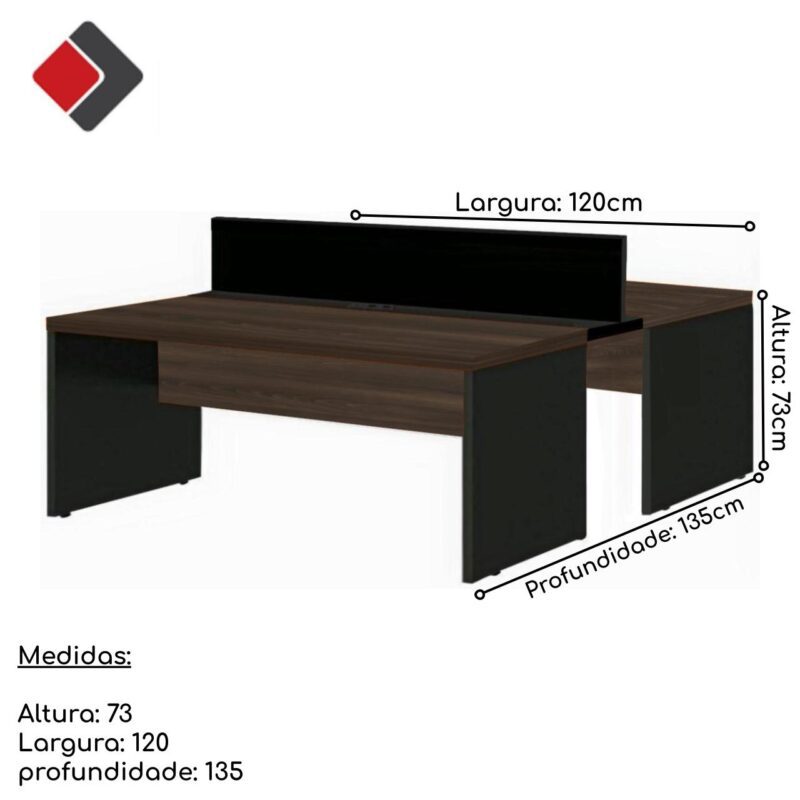 Estação de Trabalho Dupla 1,20×1,35m 02 Lugares S/ Gavetas c/ ponto de tomada MARSALA/PRETO – 63089 VILLA Móveis para Escritório Linha 30 mm 4