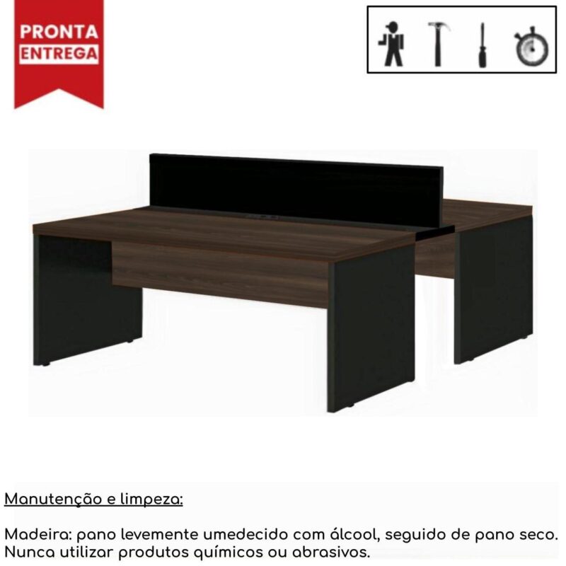Estação de Trabalho Dupla 1,20×1,35m 02 Lugares S/ Gavetas c/ ponto de tomada MARSALA/PRETO – 63089 VILLA Móveis para Escritório Linha 30 mm 3
