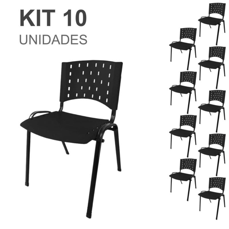 Kit 10 Cadeiras Plásticas 04 pés – COR PRETO – 24001 VILLA Móveis para Escritório Plástica 2