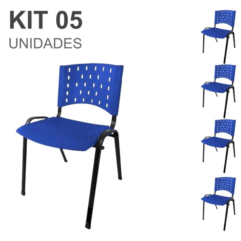 Kit 05 Cadeiras Plásticas 04 pés – COR AZUL – 24002 VILLA Móveis para Escritório Plástica 2