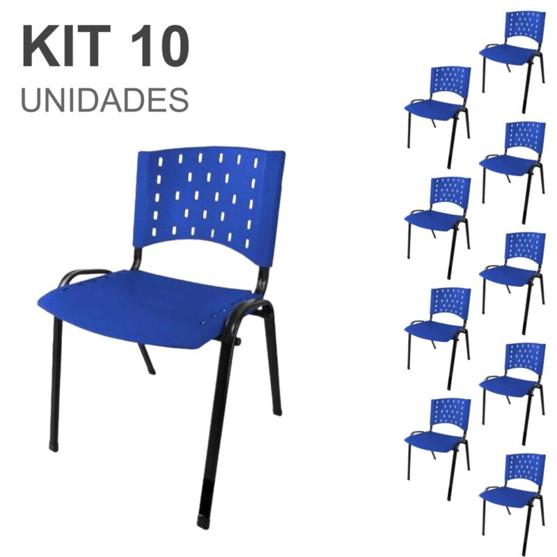 Kit 10 Cadeiras Plásticas 04 pés – COR AZUL – 24003 VILLA Móveis para Escritório Plástica 2