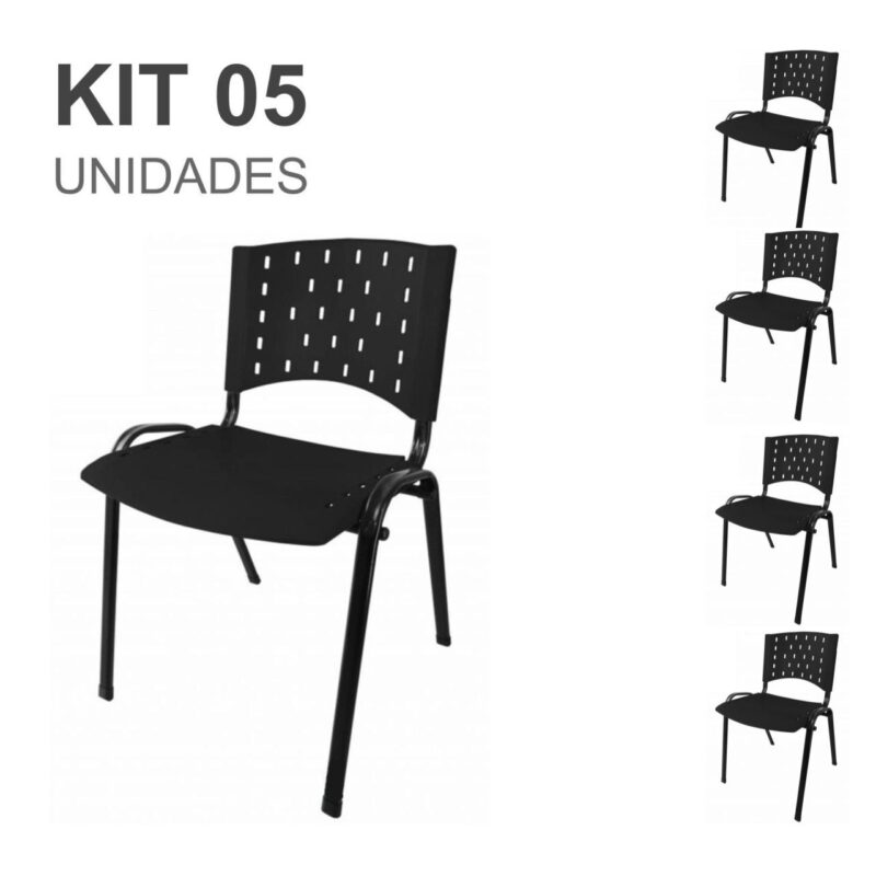 Kit 05 Cadeiras Plásticas 04 pés – COR PRETO – 24000 VILLA Móveis para Escritório Plástica 2