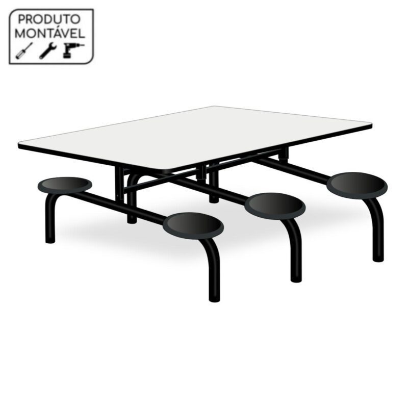 Mesa p/ Refeitório Fixo 06 Lugares MDP BRANCO DE 25 MM 50050 VILLA Móveis para Escritório Fixo 2