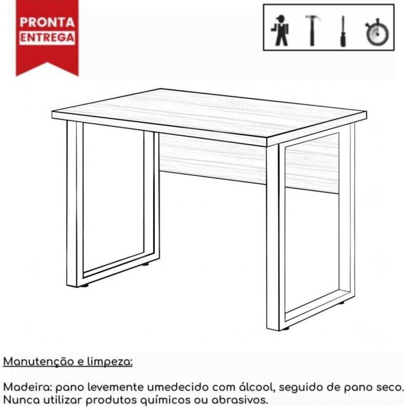 Mesa Escritório PÉ QUADRO – 1,20×0,60m – C/ Gavetas – NOGAL SEVILHA/PRETO – 24471 VILLA Móveis para Escritório Linha 40 mm 4
