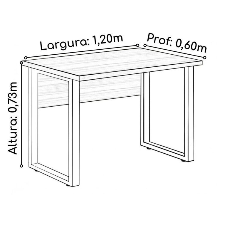 Mesa Escritório PÉ QUADRO – 1,20×0,60m – C/ Gavetas – NOGAL SEVILHA/PRETO – 24471 VILLA Móveis para Escritório Linha 40 mm 5