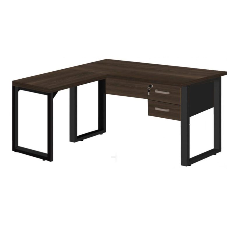 Mesa em L com PÉ QUADRO – (Mesa 1,70m + Mesa Auxiliar) – C/ Gavetas MARSALA/PRETO – 25479 VILLA Móveis para Escritório Linha 30 mm 2