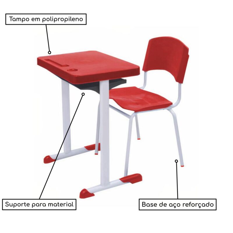 Kit Escolar Individual VERMELHO – (Mesa e Cadeira) – ADULTO – – COR VERMELHO – 40082 VILLA Móveis para Escritório Adulto 4
