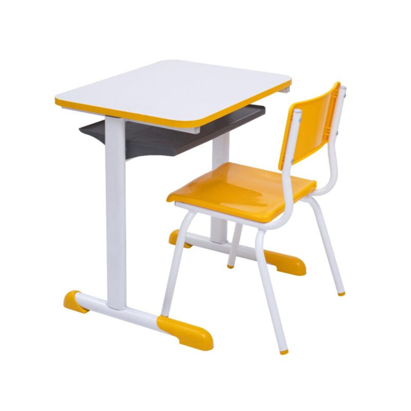 Kit Escolar Individual AMARELO – (Mesa e Cadeira) – JUVENIL – MDF – COR AMARELO – 40094 VILLA Móveis para Escritório Conjunto Escolar 4