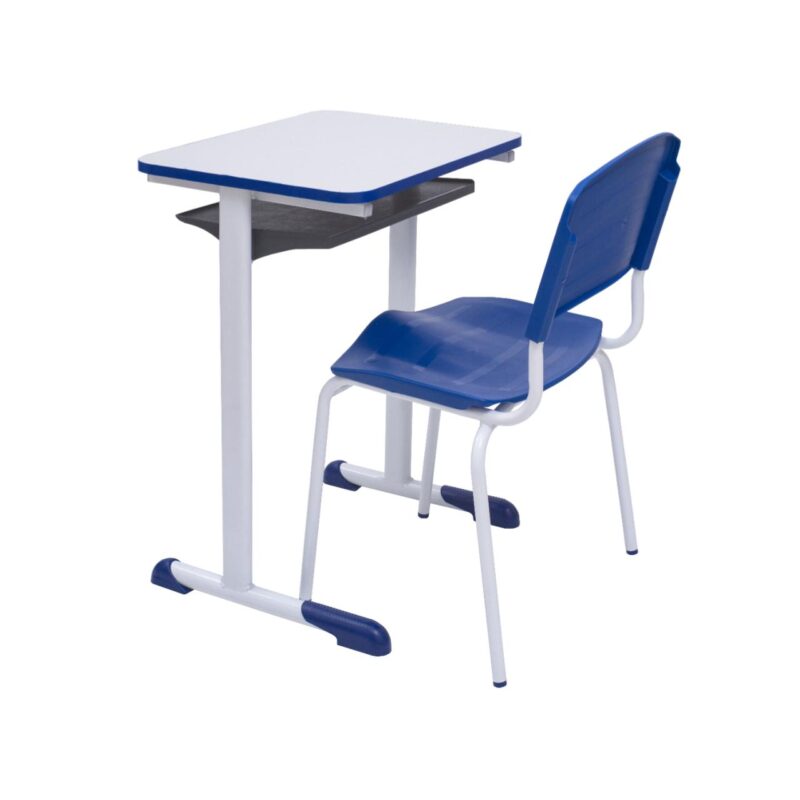 Kit Escolar Individual AZUL – (Mesa e Cadeira) – ADULTO – MADEIRA – COR AZUL – 40095 VILLA Móveis para Escritório Conjunto Escolar 3