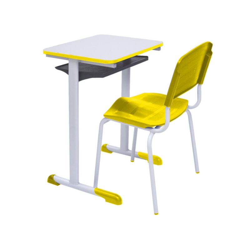 Kit Escolar Individual AMARELO – (Mesa e Cadeira) – ADULTO – MADEIRA – COR AMARELO – 40098 VILLA Móveis para Escritório Adulto 3