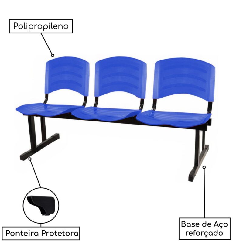 Kit 05 Cadeiras Longarinas PLÁSTICAS 03 Lugares – Cor Azul 33052 VILLA Móveis para Escritório Longarinas 4