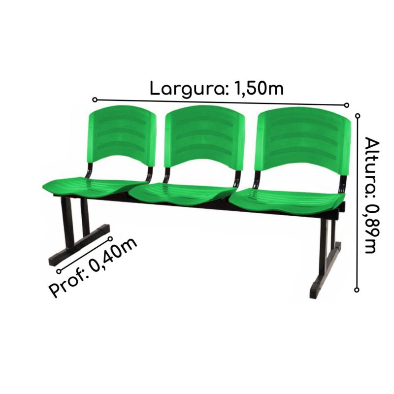 Kit 05 Cadeiras Longarinas PLÁSTICAS 03 Lugares – Cor Verde 33061 VILLA Móveis para Escritório Longarinas 5