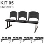 Kit 05 Cadeiras Longarinas PLÁSTICA 03 Lugares – Cor PRETO 33034 VILLA Móveis para Escritório Longarinas 7