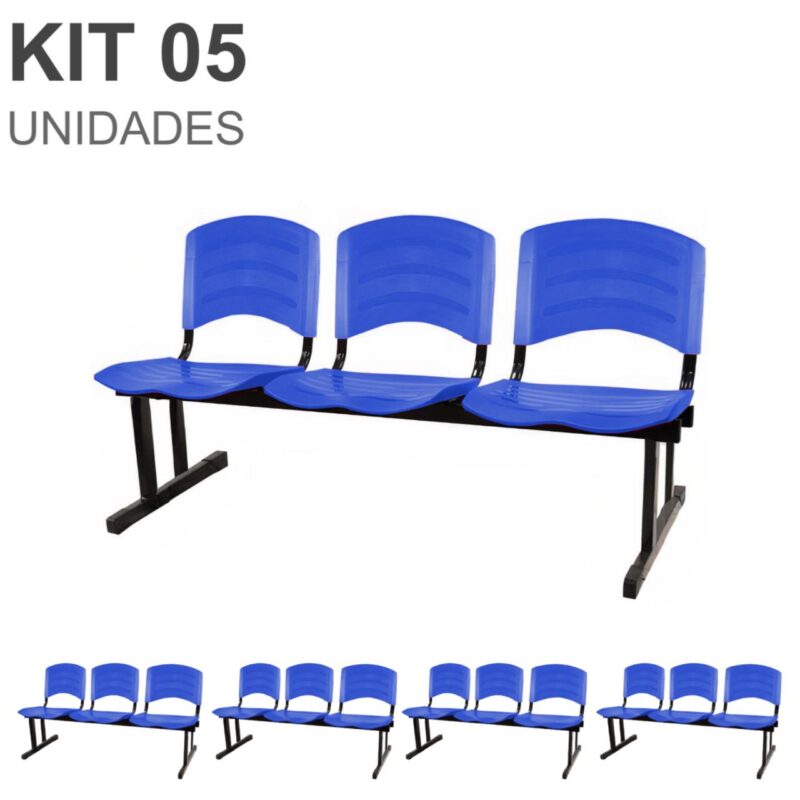 Kit 05 Cadeiras Longarinas PLÁSTICAS 03 Lugares – Cor Azul 33052 VILLA Móveis para Escritório Longarinas 2