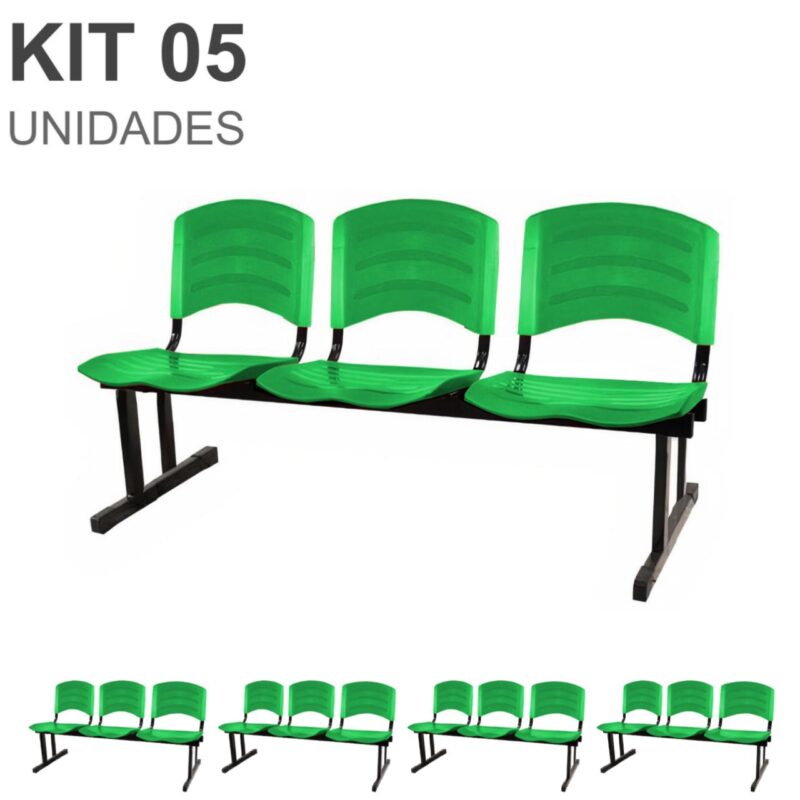 Kit 05 Cadeiras Longarinas PLÁSTICAS 03 Lugares – Cor Verde 33061 VILLA Móveis para Escritório Longarinas 2