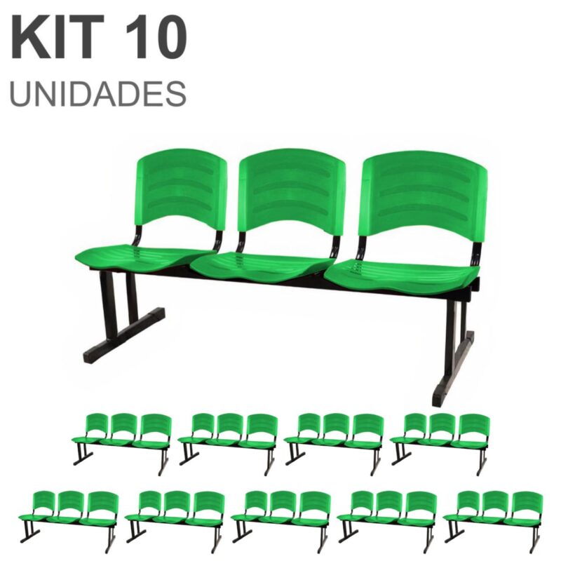 Kit 10 Cadeiras Longarinas PLÁSTICAS 03 Lugares – Cor Verde 33066 VILLA Móveis para Escritório Longarinas 2