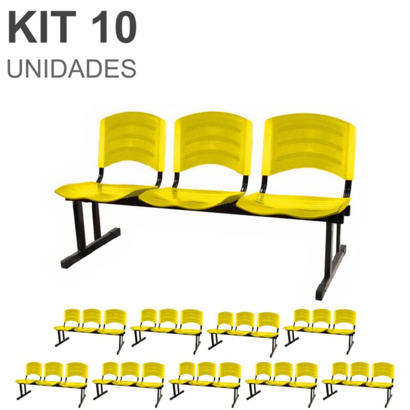 Kit 10 Cadeiras Longarinas PLÁSTICAS 03 Lugares – Cor Amarelo 33085 VILLA Móveis para Escritório Longarinas 2