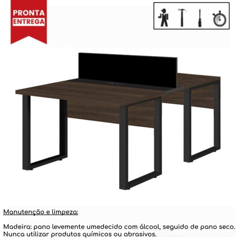 Mesa Estação de Trabalho Dupla 1,50×1,35m 2 Lugares c/ Gavetas c/ ponto de tomada PÉ QUADRO MARSALA/PRETO – 64003 VILLA Móveis para Escritório Linha 30 mm 4