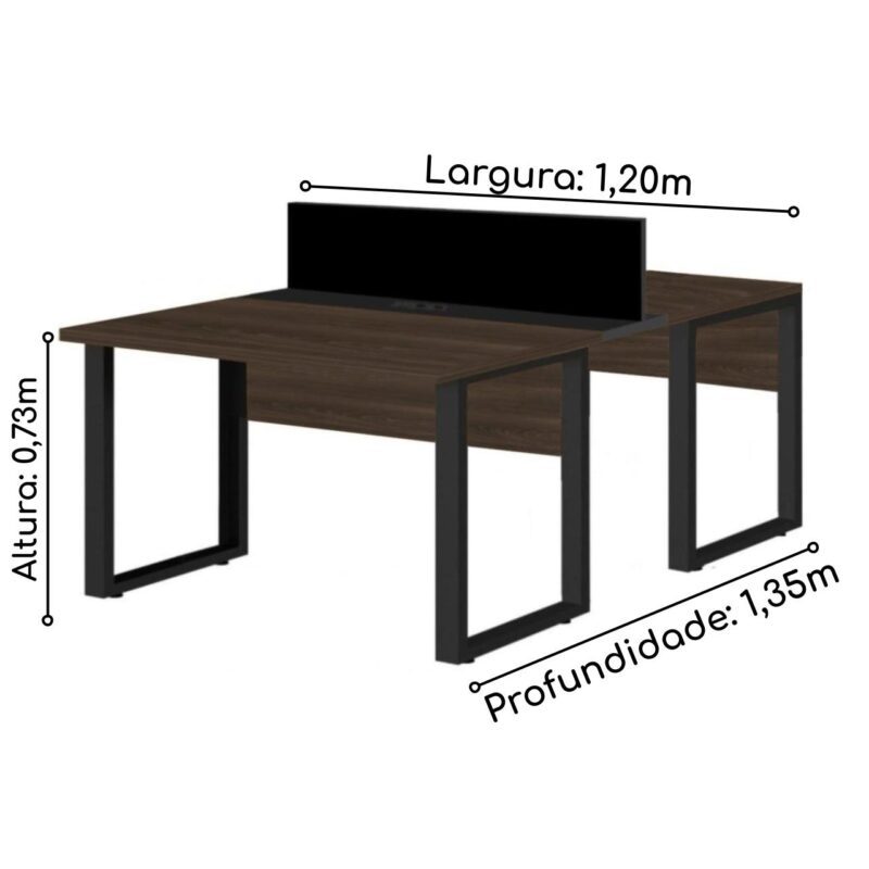 Estação de Trabalho Dupla 1,20×1,35m 02 Lugares c/ Gavetas c/ ponto de tomada PÉ QUADRO MARSALA/PRETO – 64001 VILLA Móveis para Escritório Linha 30 mm 3