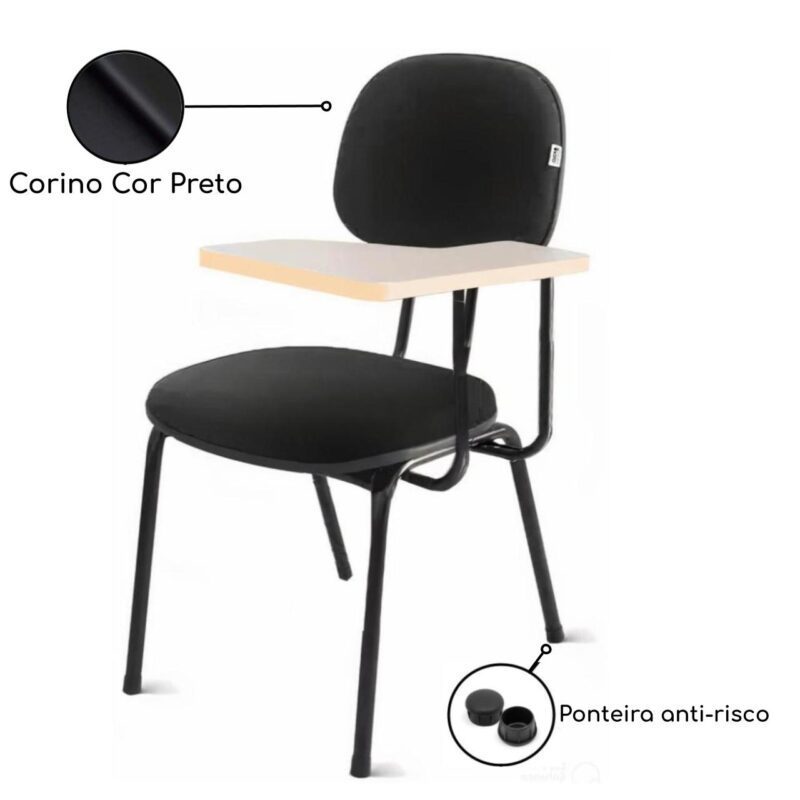 Carteira Universitária Secretária Estofada (CANHOTO) – Corino Preto 32004 VILLA Móveis para Escritório Carteira Escolar 5