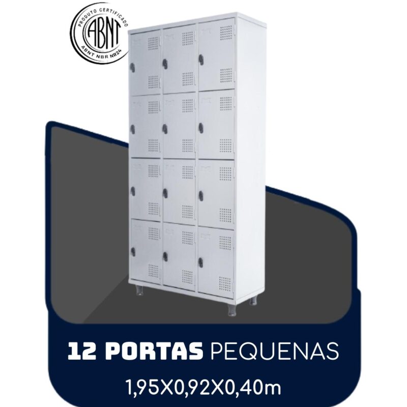 Armário Roupeiro de Aço c/ 12 Portas PEQUENAS – 1,95×0,92×0,40m – SA – CZ/CZ – 14001 VILLA Móveis para Escritório Roupeiro de Aço 2