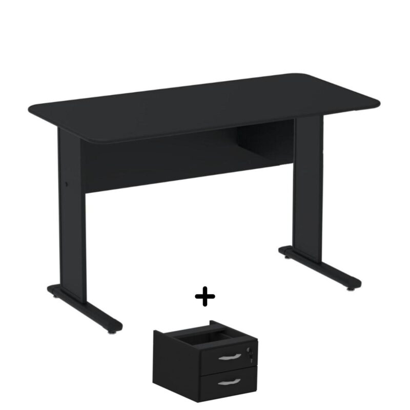 Mesa Escritório 1,20×0,60m c/ Gavetas – Cor Preto – 44090 VILLA Móveis para Escritório Linha 15 mm 2