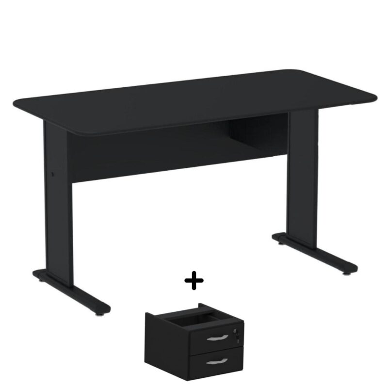 Mesa Escritório 1,50×0,60m c/ Gavetas – Cor Preto – 44093 VILLA Móveis para Escritório Linha 15 mm 2