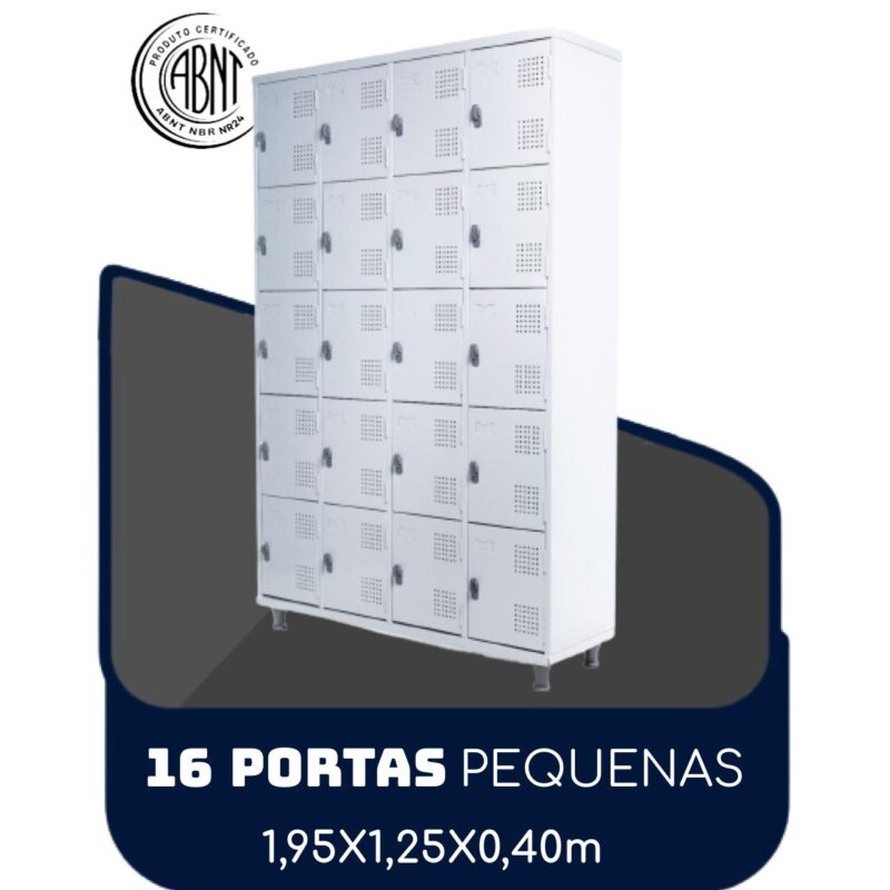 Armário Roupeiro de Aço c/ 16 Portas PEQUENAS – 1,95×1,25×0,40m – SA – CZ/CZ – 14000 VILLA Móveis para Escritório Roupeiro de Aço 2