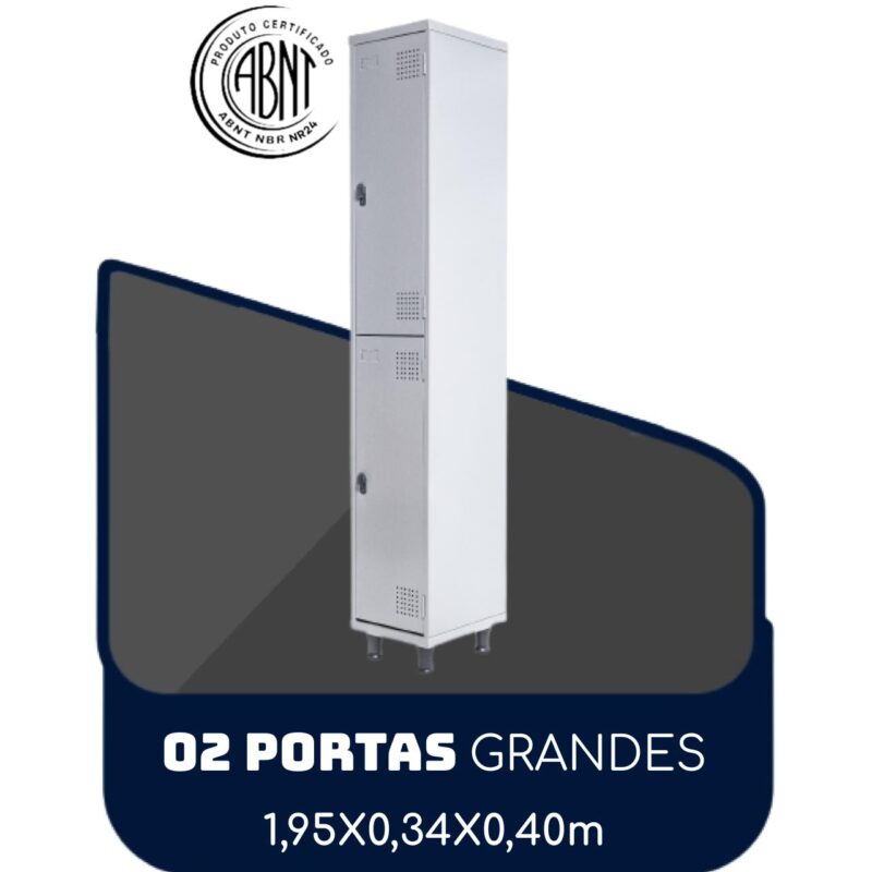 Armário Roupeiro de Aço c/ 02 Portas GRANDES – 1,95×0,34×0,40m – SA – CZ/CZ – 14007 VILLA Móveis para Escritório Roupeiro de Aço 2