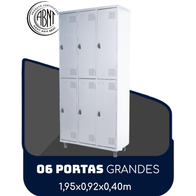 Armário Roupeiro de Aço c/ 06 Portas GRANDES – 1,95×0,92×0,40m – SA – CZ/CZ – 14009 VILLA Móveis para Escritório Roupeiro de Aço 2