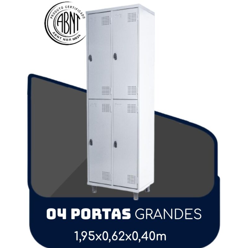 Armário Roupeiro de Aço c/ 04 Portas GRANDES – 1,95×0,62×0,40m – SA – CZ/CZ – 14008 VILLA Móveis para Escritório Roupeiro de Aço 2