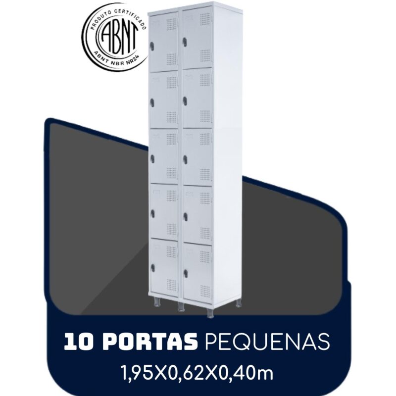 Armário Roupeiro de Aço c/ 10 Portas PEQUENAS – 1,95×0,62×0,40m – SA – CZ/CZ – 14010 VILLA Móveis para Escritório Roupeiro de Aço 2