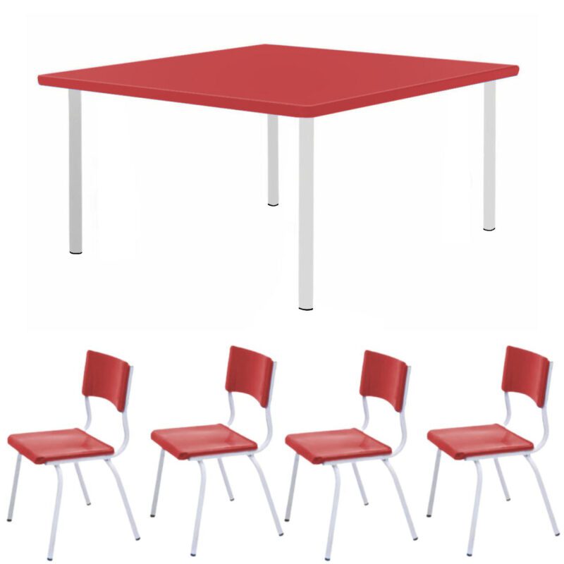 Conjunto Quadrado c/ 04 Cadeiras COR VERMELHO – TAMPO PLÁSTICO – 02 a 06 Anos – INFANTIL – 44001 VILLA Móveis para Escritório Infantil 2