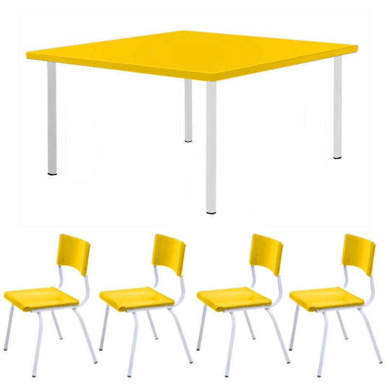 Conjunto Quadrado c/ 04 Cadeiras COR AMARELO – TAMPO PLÁSTICO – 02 a 06 Anos – INFANTIL – 44002 VILLA Móveis para Escritório Infantil 2