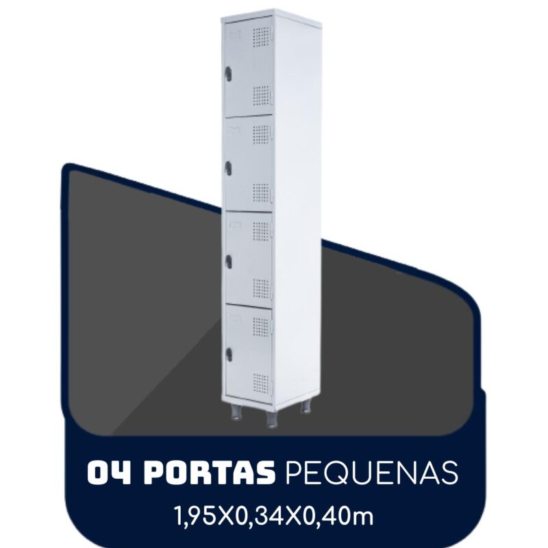 Armário Roupeiro de Aço c/ 04 Portas PEQUENAS 1,95×0,34×0,40m PEQUENAS – SA – CZ/CZ – 14011 VILLA Móveis para Escritório Roupeiro de Aço 2