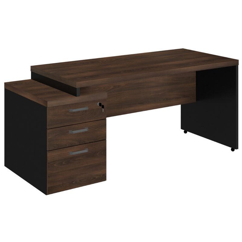 Mesa PEDESTAL RETA (03 Gavetas) 1,92X0,70m Marsala/Preto – 23485 VILLA Móveis para Escritório Linha 30 mm 2