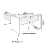 Mesa de Escritório em L com Gavetas – Mesa 1,50m + Mesa Auxiliar NOGAL SEVILHA/PRETO – 21477 VILLA Móveis para Escritório Linha 40 mm 7