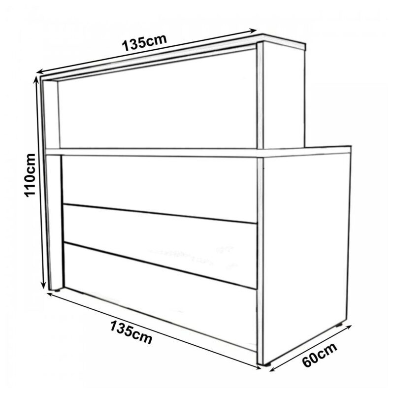 Balcão de Atendimento 1.35×1,13×0,60m – C/ 02 Gavetas NOGAL SEVILHA / PRETO – 63082 VILLA Móveis para Escritório Linha 40 mm 3