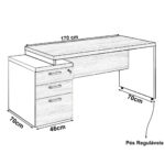Mesa PEDESTAL RETA (03 Gavetas) 1,92X0,70m Marsala/Preto – 23485 VILLA Móveis para Escritório Linha 30 mm 9