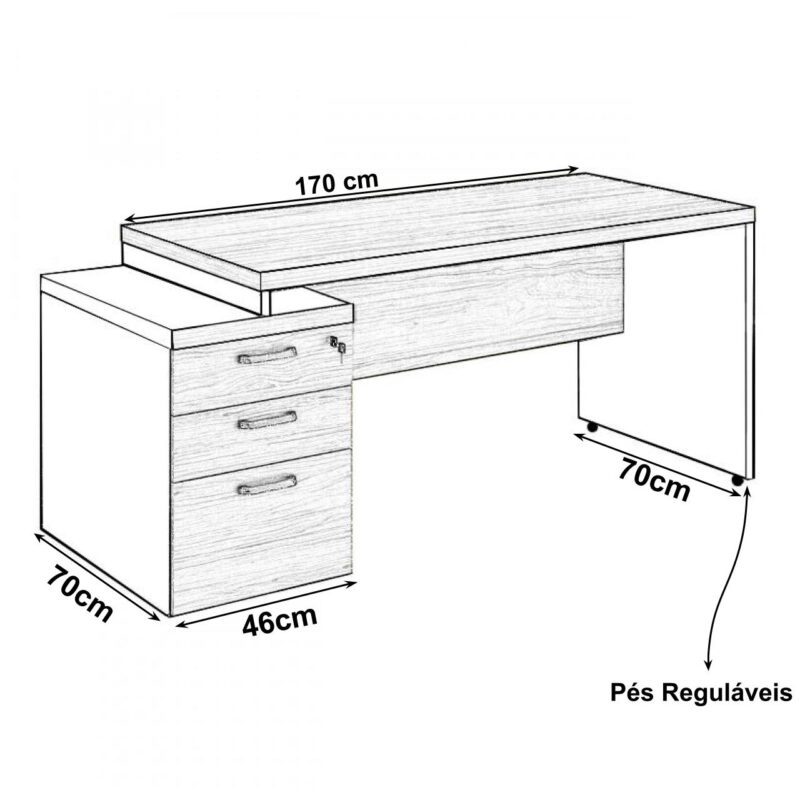 Mesa PEDESTAL RETA (03 Gavetas) 1,92X0,70m Marsala/Preto – 23485 VILLA Móveis para Escritório Linha 30 mm 3