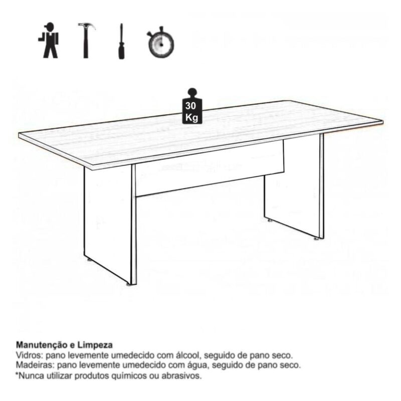 Mesa de Reunião Retangular 2,00×0,90m – C/ Caixa de Tomadas MARSALA / PRETO – 51015 VILLA Móveis para Escritório Mesa de Reunião 3