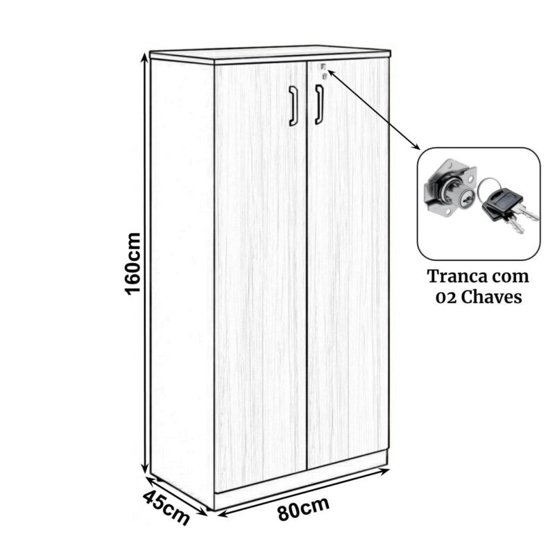 Armário Alto Fechado com 02 Portas – 1,60×0,80×0,45m MARSALA / PRETO – 51009 VILLA Móveis para Escritório Linha 30 mm 3